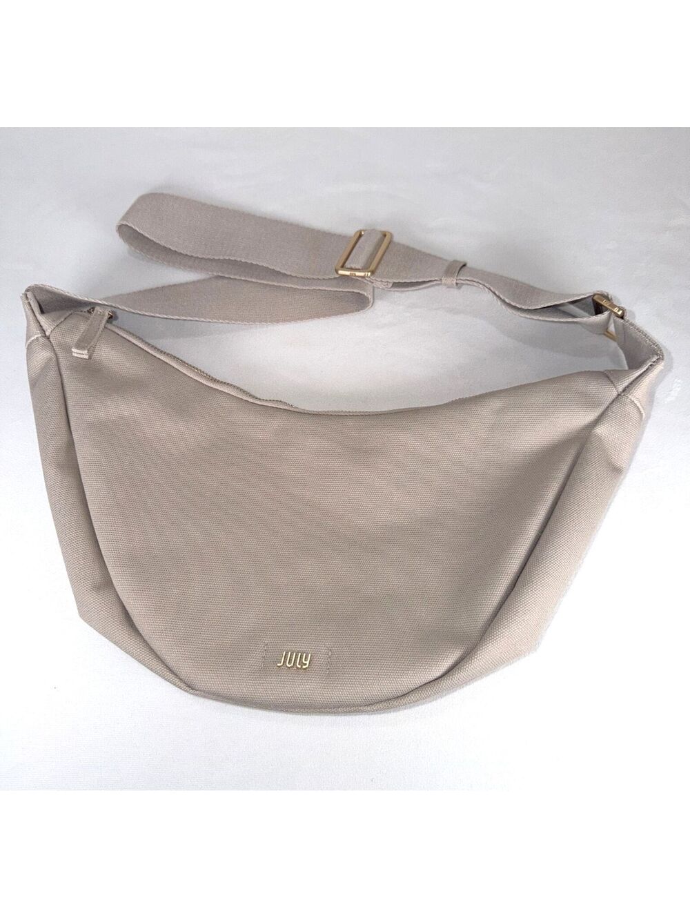 JULY Everyday Crescent Bag Canvas Purse Taupe Khaki Crossbody Sling - Picture 2 of 5